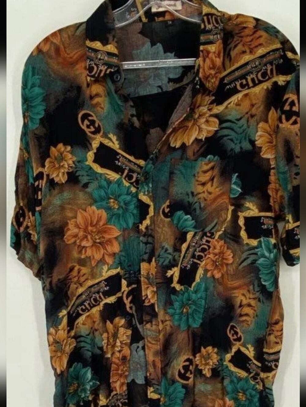 Men's Casual Floral Button-Down Shirt in Black, Teal & Mustard